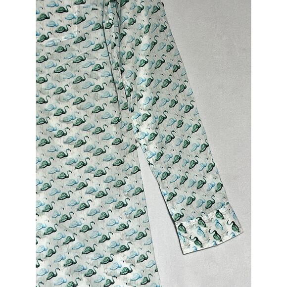 Tory Burch Flamingo Shirt Womens XS White Green Button Up Roll Tab Lightweight - Picture 4 of 14